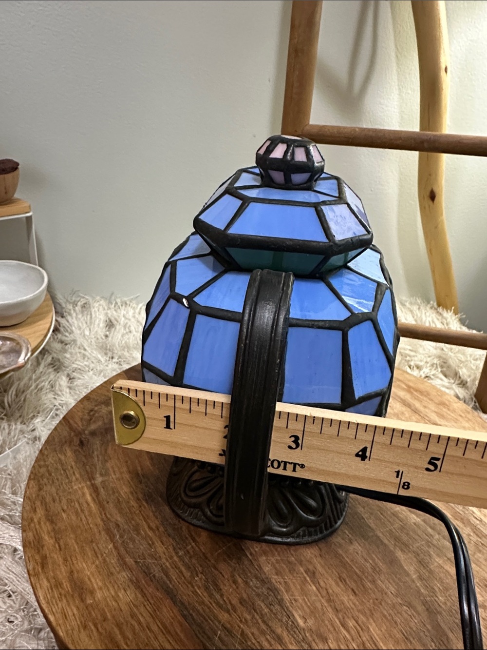 Tiffany Style Stained Glass Teapot With Flower Design Night Light Table Lamp - Picture 14 of 17
